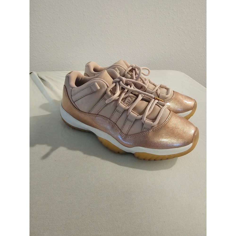 Jordan 8 Women Rose Gold Metallic Leather Retro 11 Low Sneakers AH7860-105